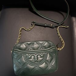 Tory Burch green quilted crossbody bag