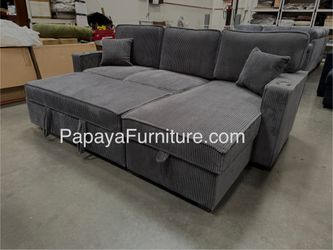 New 89”L Reversible Grey corduroy Sectional Sofa Bed, Sectional Sofa Bed, Grey Sofa, Sleeper Sofa, Grey Couch, Reversible Sectional, Sectional Sofa Wi