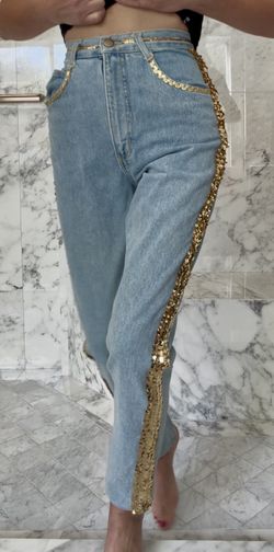 Vintage JETT Paris Jeans Size 7 Gold Sequin Embellished High Waist Denim USA