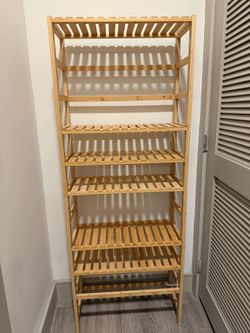 Tall Bamboo Slat Shelf 6 Shelves, Houston Pickup