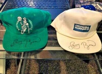 Rare Larry Bird Vintage Signed Hats (2) Boston Celtics HOF Indiana ST Autograph