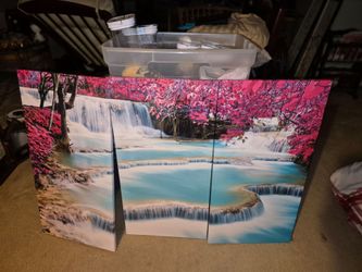 Waterfall canvas painting in three parts