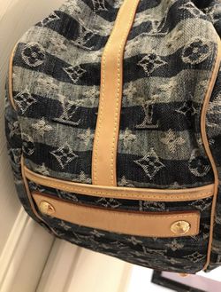LOUIS VUITTON GM Denim Blue Cabas Tote Bag Travel Shoulder Bag