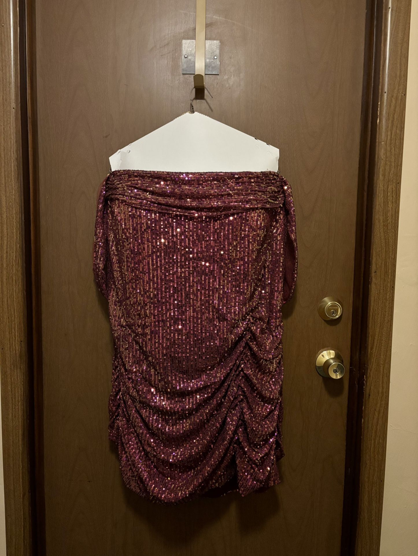 Sequin Off-Shoulder Prom / Homecoming Dress — Pink/Plum Sparkle