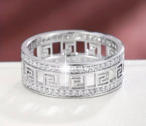 Silver Greek Key Band Ring with CZ Stones, Everyday jewelry, New