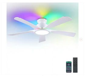 52 in. Indoor/Outdoor Modern White 6-Speed Ceiling Fan with RGB Color LED Light - New