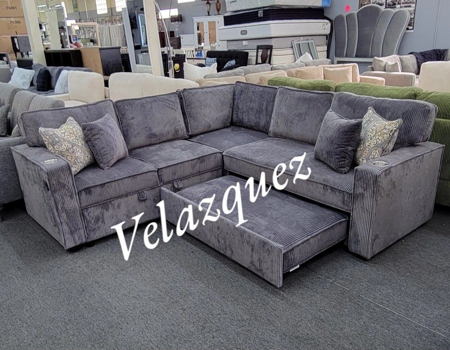 ✅️✅️3-Piece Convertible Sectional
Sleeper Sofa W/Cupholder, Sofa Storage, & USB Ports✅️✅️