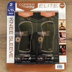 Copper Fit Elite 2Pack L/XL Unisex Compression Knee Sleeve-New Sealed Box