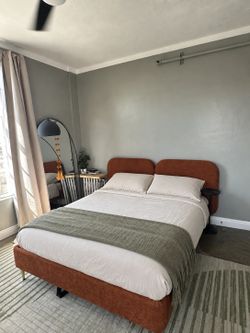 Rust Upholstered Queen Platform Bed Frame, Mercer41 Willma