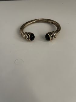 Vintage Bronze-Tone Twisted Cuff Bracelet with Black Onyx Ends - Unisex Jewelry