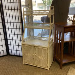 White Painted Wicker Cabinet