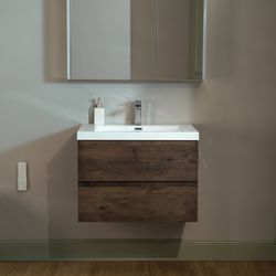 NI30-RW-WH  29-1/2 in. W x 19-5/8 in. D Wall Mounted Floating Vanity in Rose Wood with Resin Composite Vanity Top in Glossy White