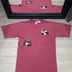 Vintage 1990s Looney Tunes Tweety Bird In A Cage & Sylvester The Cat Embroidered Shirt 