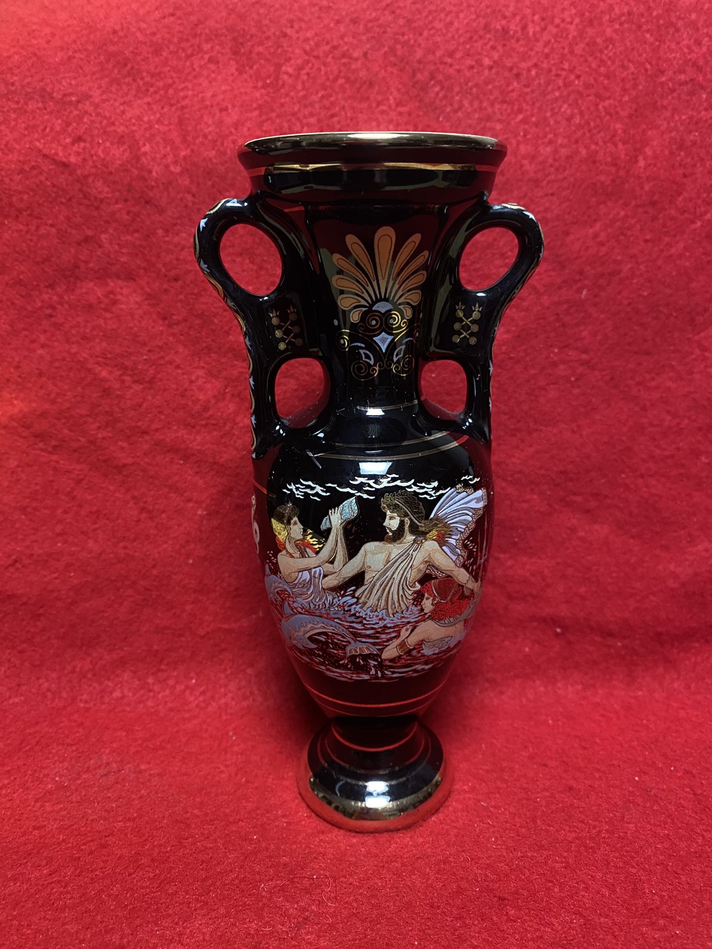6.25 Inch 24k Black & Gold Handmade In Greece Imported From Greece Greek Ceramic Vase