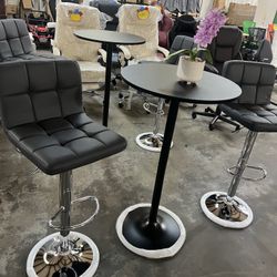 Brand new  3-Piece Bar Table Set, Round Cocktail Table and PU Leather Adjustable Swivel Chairs, Modern Counter Height Table Set with 2 Bar Stool for K