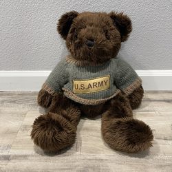 Bear Forces of America Plush Brown Teddy Bear US Army 17" Woven Knit Pullover