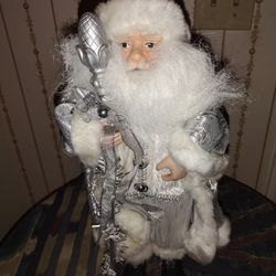 "17 Retired Silver Santa Claus With Black Plastic Boots In Great Condition..