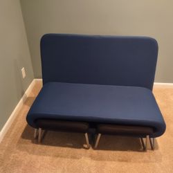 Armless Blue Sofa With Ottoman