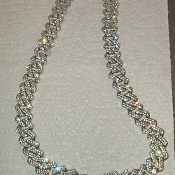 Cuban Link Chain Mens Iced Out Miami Necklace Silver Bling Diamond 20in