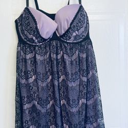Cacique Babydoll Teddy Nightie Sheer Lace Lingerie Purple Black Plus Size 18/20