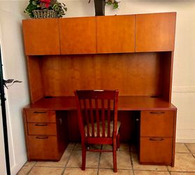 Wood desk with hutch