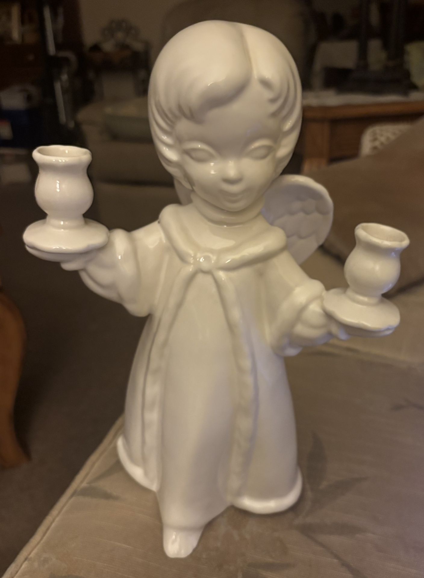 Vintage Porcelain Christmas Angel Taper Candle Holder