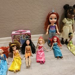 Disney  Princess Doll Lot. Tin Lunch Box. Wall Art. 