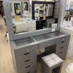 New Grey Vanity With Stool