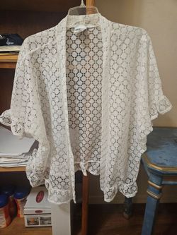 Collections Etc. White XLarge S/S Lace Cardigan Top Vintage