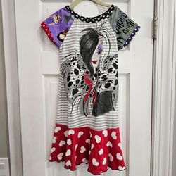 Custom Disney Villains Upcycled Ruffle Dress Sz 6 7 Cruella Evil Queen Halloween