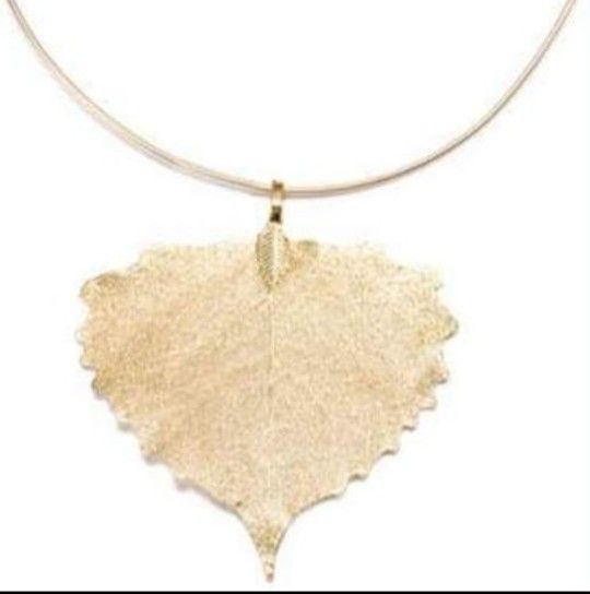 Stainless Steel & Copper Poplar Leaf Pendant with Choker Necklace
