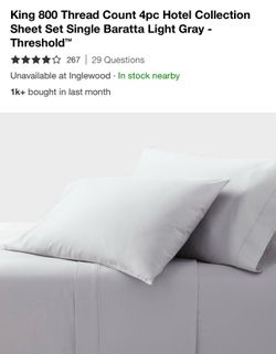 King 800 Thread Count 4pc Hotel Collection Sheet Set Single Baratta Light Gray - Threshold™
