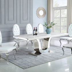 7 PCS Paris Collection Marble top dining table set- Stainless still chairs -available in 4 colors Now 3489.09 Free Delivery 🚚