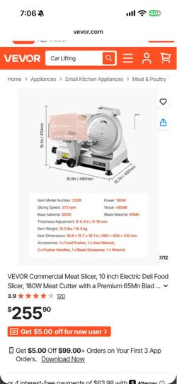 VEVOR Commercial Meat Slicer, 10 inch Electric Deli Food Slicer, 180W Meat Cutter with a Premium 65Mn Blade, 0-0.4 inch Adjustable Thickness, Food Sli