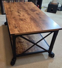Industrial Coffee Table with Casters