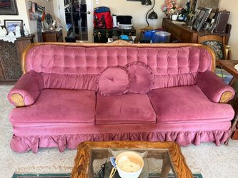 Vintage Pink Velvet Sofa with Wood Frame