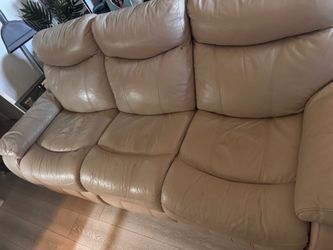 Beige Leather 3-Seat Sofa