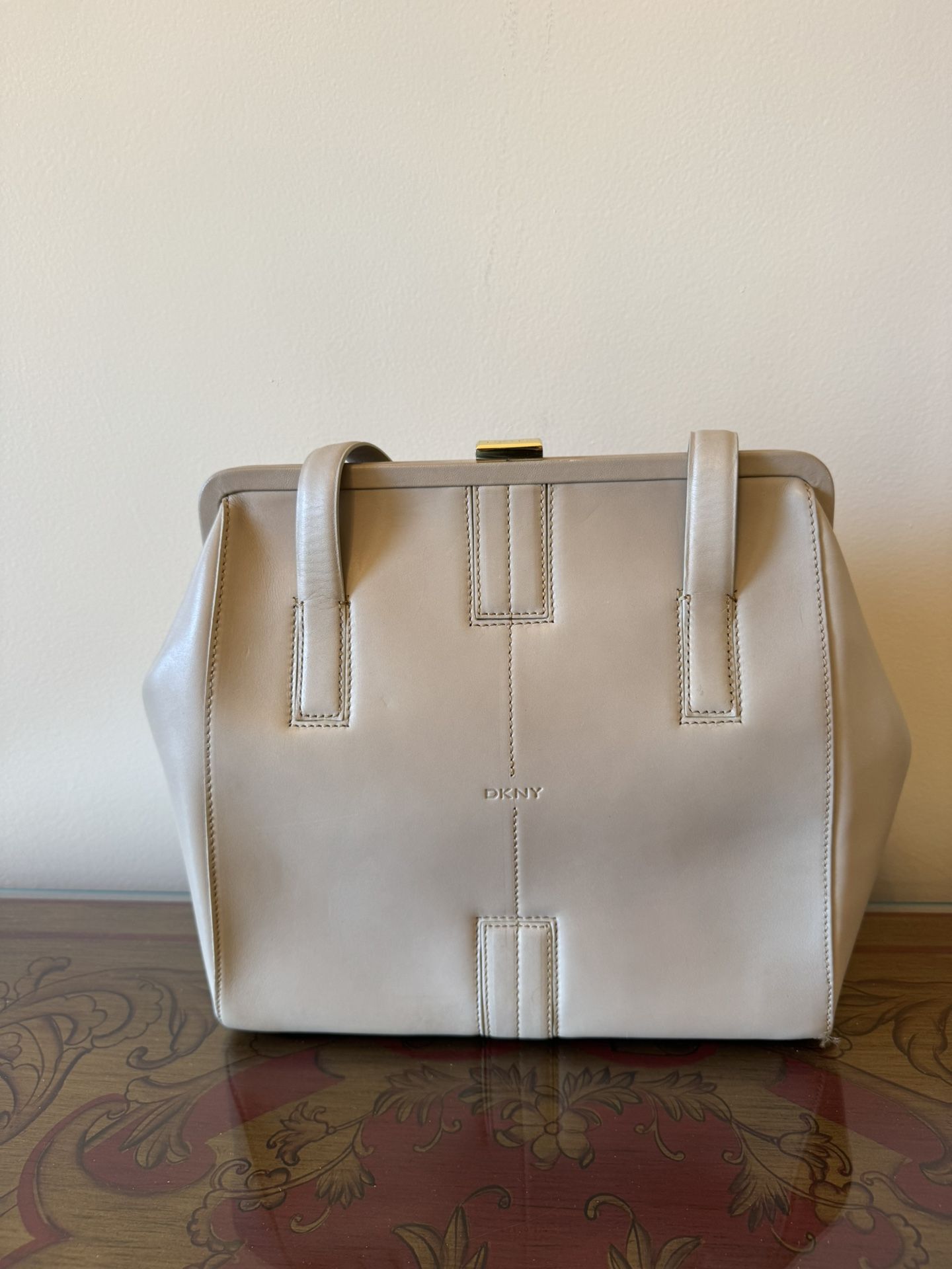 Dramatic Price Drop: Vintage (80s) Premium NEVER USED IMMACULATE Light Taupe Lambskin Shoulder Bag By DKNY