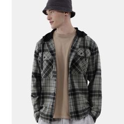  Men's Hooded Long Sleeve Flannel Shirt, Size 2XL.   (AG)