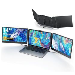 14’’ Triple Laptop Screen Extender, 1080P FHD Portable Dual Monitor for Laptop USB C HDMI, Plug-Play Laptop Monitor Extender