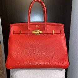 Authentic Hermes Birkin 35 Togo Leather Rouge Casaque (Red)