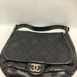 Chanel Seasonal Flap Hobo Glazed Calfskin Handbag 