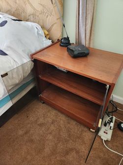 Wood Night Stand With Glass Doors