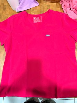 Bright Pink Figs Scrubs Top Woman Large