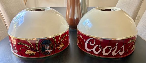 Pair of Matching Vintage 1980 Coors Beer Billiard/Poker Hanging Light Shades