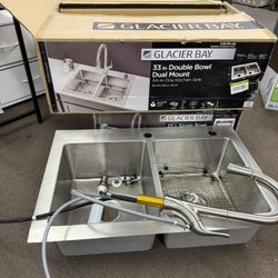 33” Double Bowl Dual Mount