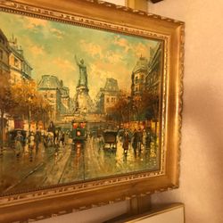Framed Cityscape Painting 