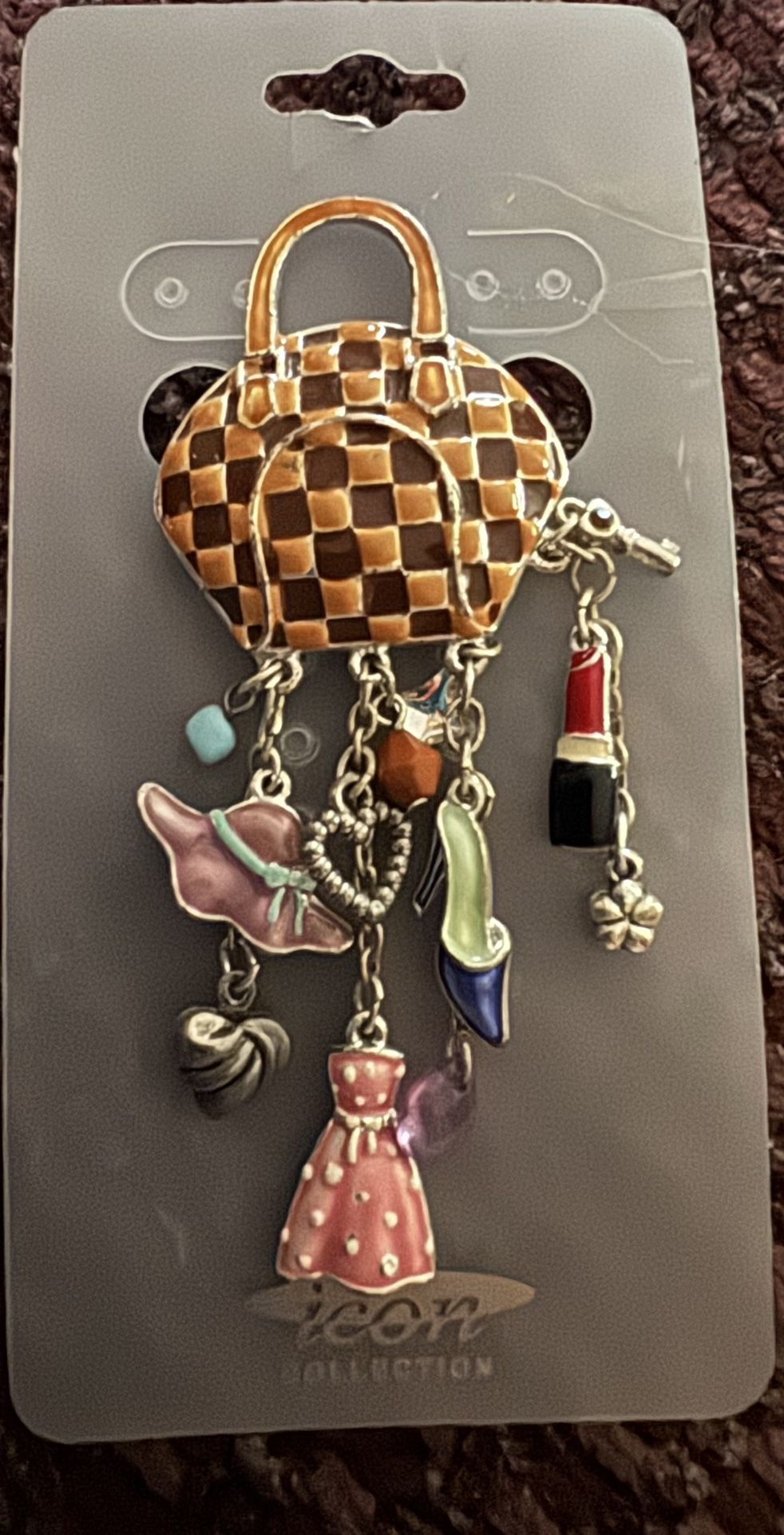New - Vintage Icon Pin with Dangle Charms