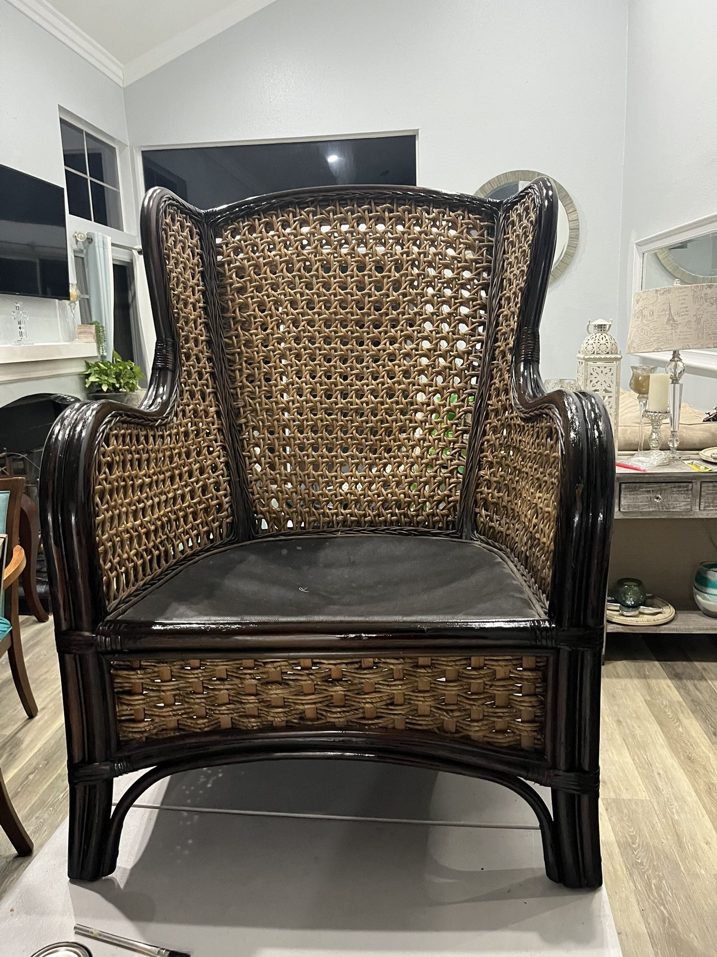 Rare, Vintage mid century Wing back Rattan Chair