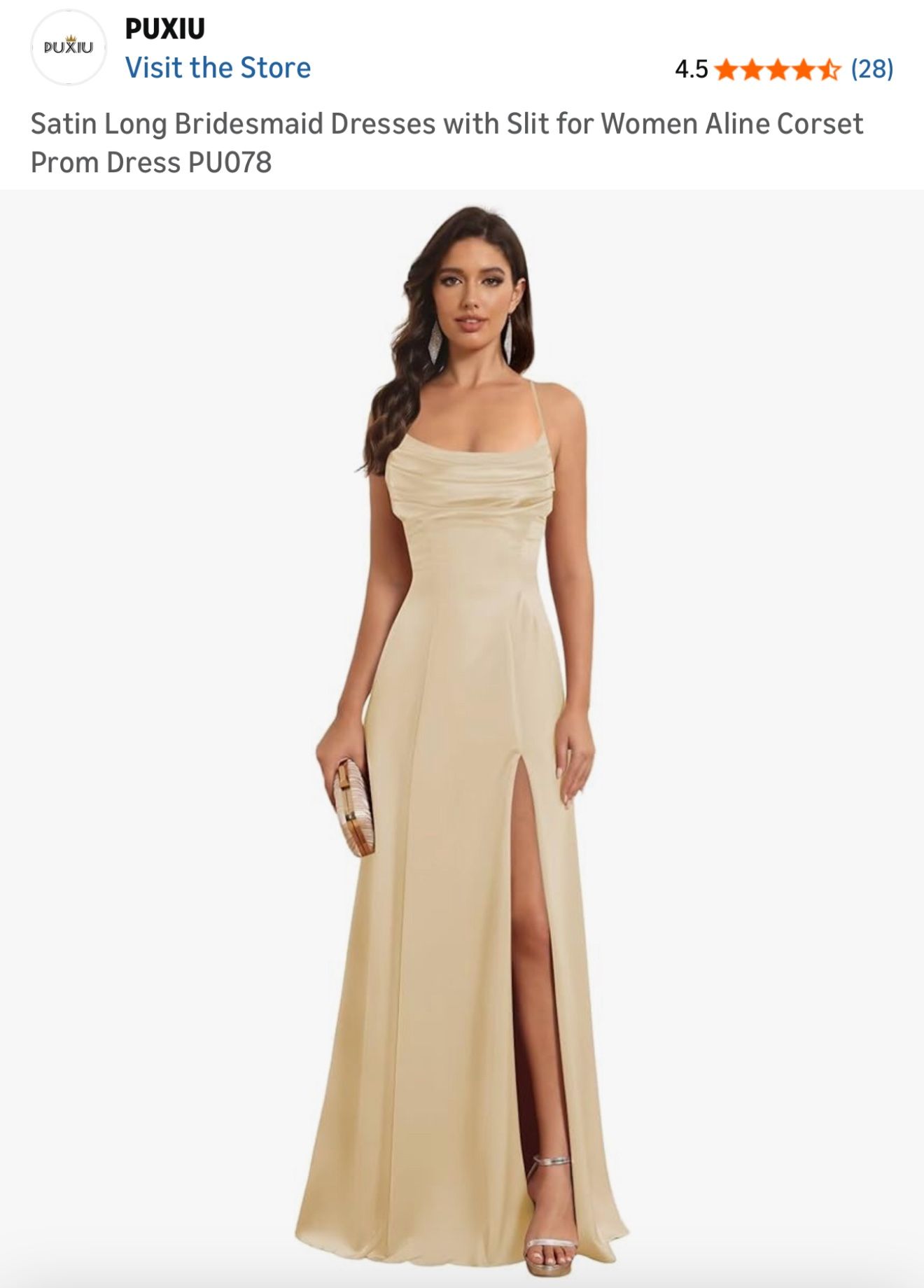 Satin Long Bridesmaid Dresses with Slit for Women Aline Corset Prom Dress 